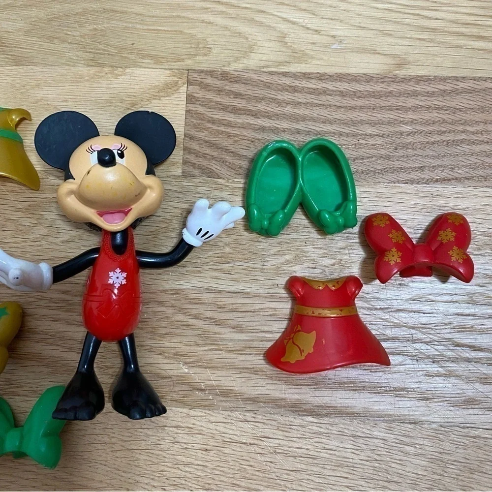 Disney Minnie Mouse Snap On Christmas Doll Toy W/ Accessories Dress Shoes Bow